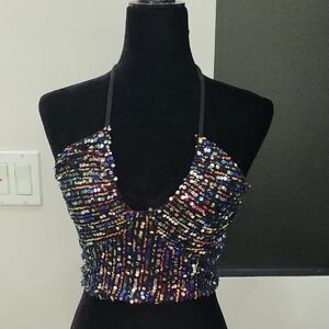 Bear Dance Red and Blue Sequin Bustier Tank Top
